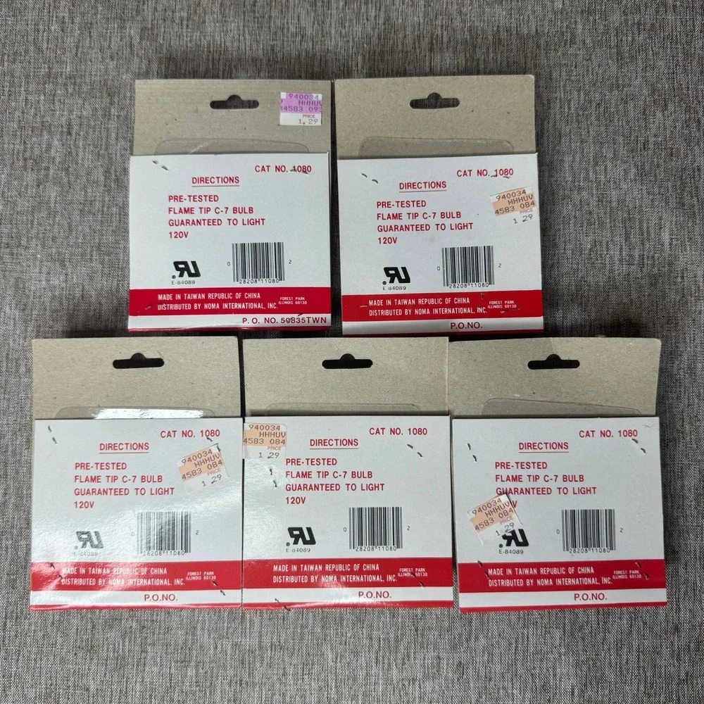 Noma Vintage Flame Tip C-7 Christmas Light Bulbs Red 15 Count 5 Packs NIP